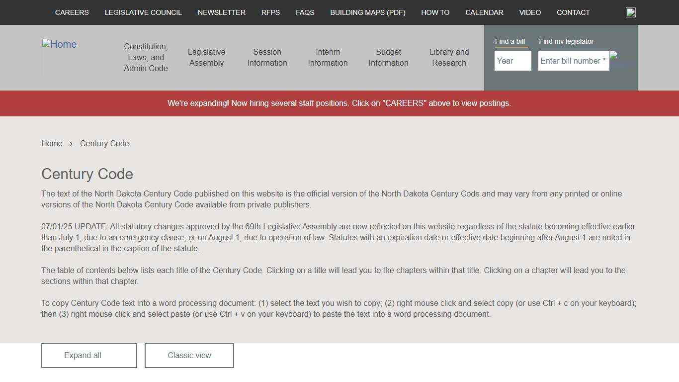 Century Code North Dakota Legislative Branch